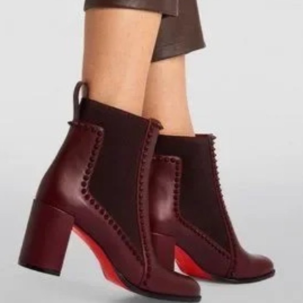 Christian Louboutin OUT LINE SPIKES Leather Block Heel Bootie Ankle Boots